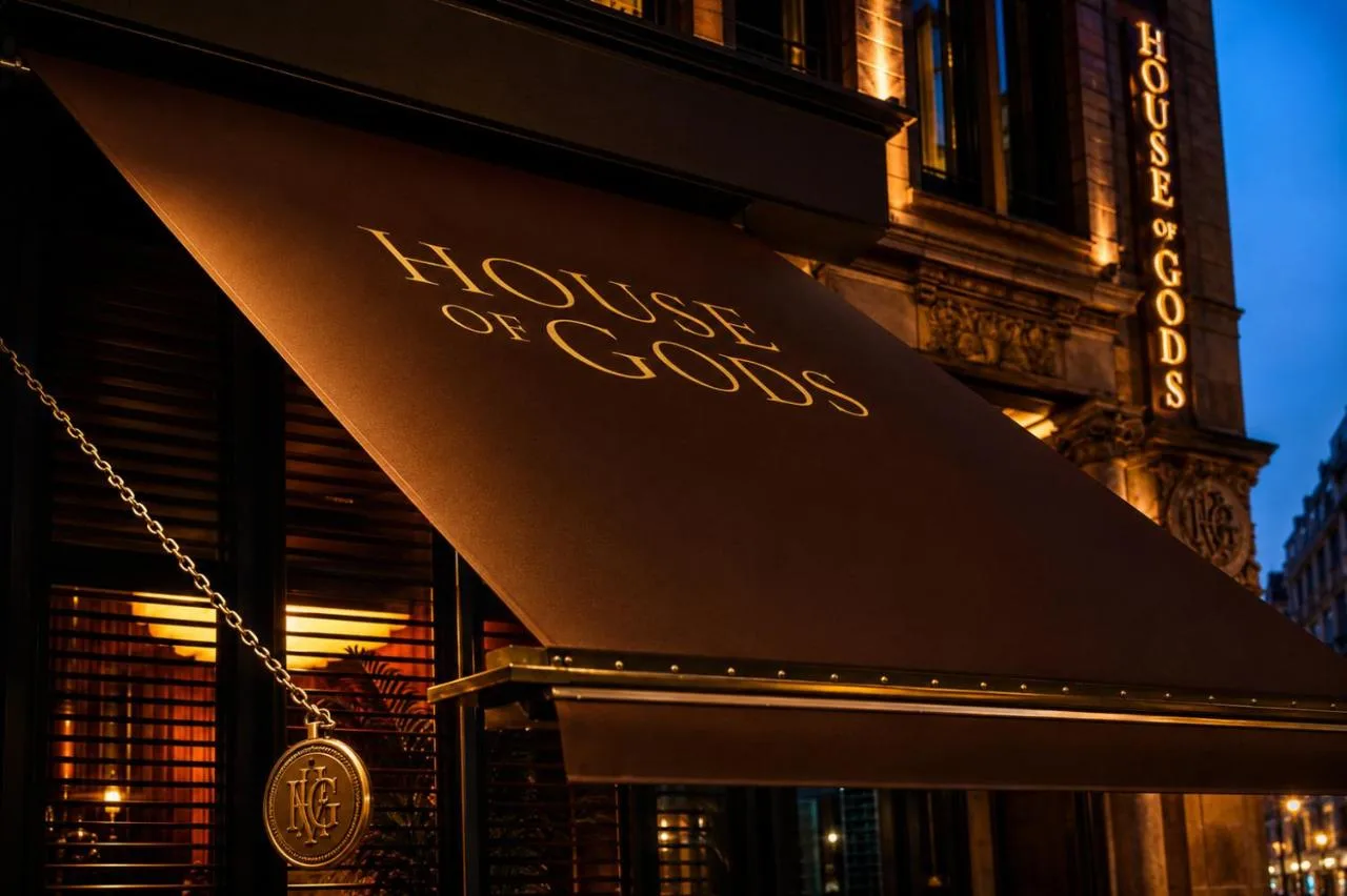 Hotel awning at night